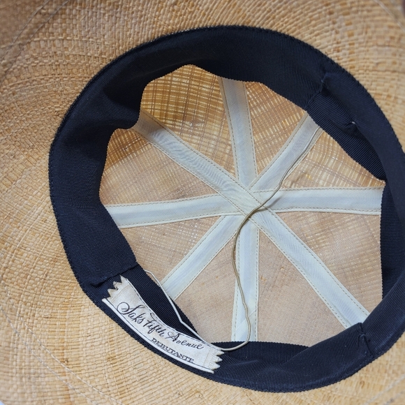 Spring Straw Lace Hat By Saks Fifth Avenue •Elegant Black & Tan Women's Hat - Picture 6 of 6